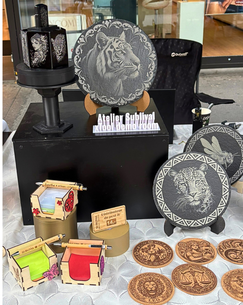 Marché à Bienne en juin 2026. Le stand de sublival, artisan créateur.